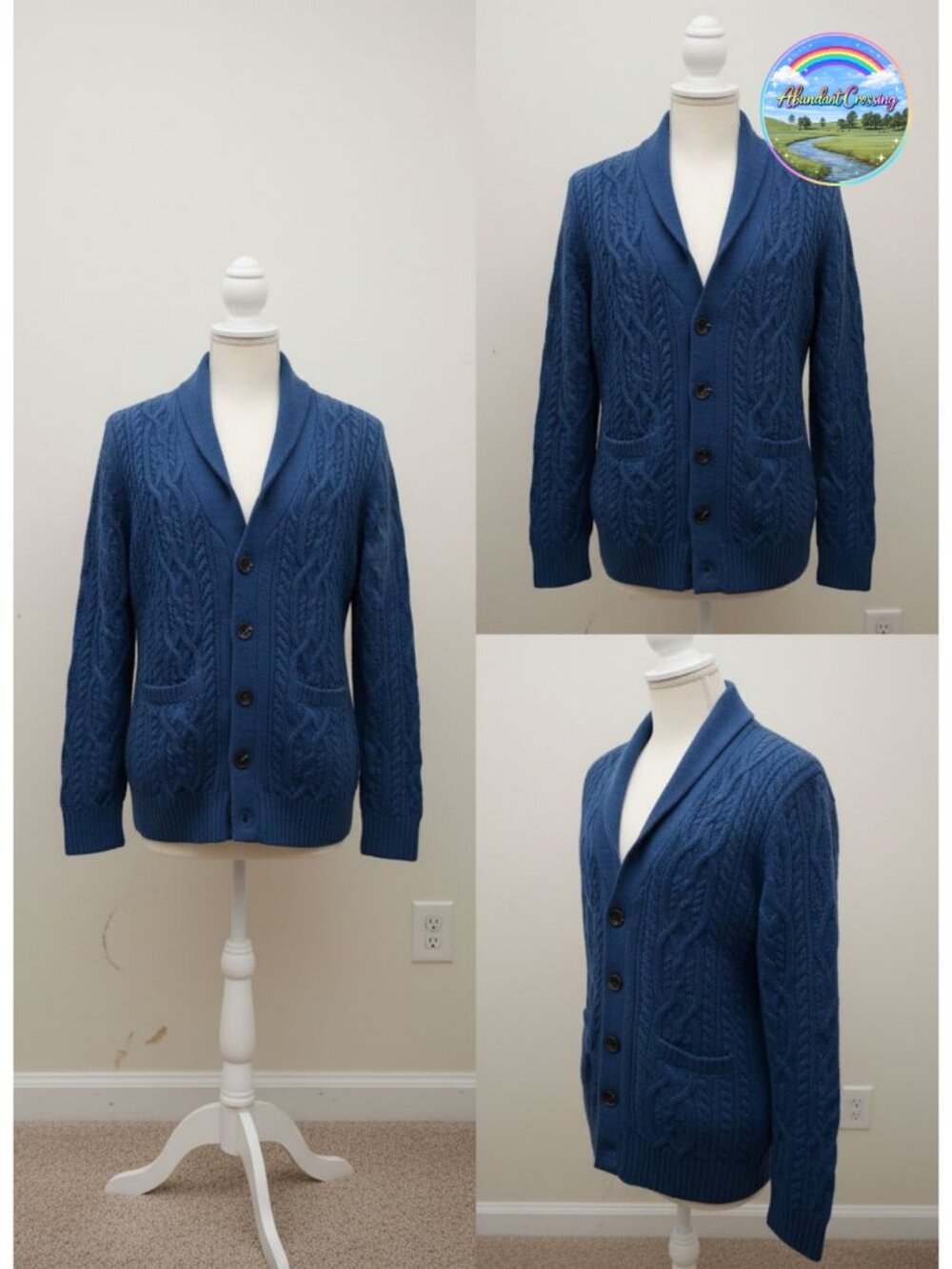 Mens Shawl Collar Cable Knit Button Down Cardigan Sweater